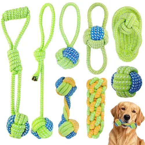 XINGYATU Hunde-Kauspielzeug-Set, Zahnreinigung, Zerr- und Apportierspielzeug, Langeweile- und Angstlinderung, Blau-Grün, 8 Stück