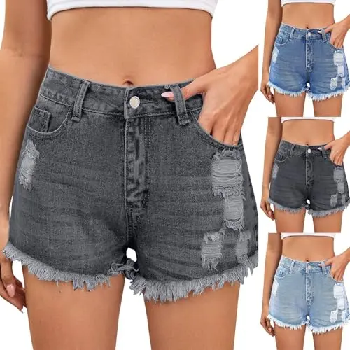 Damen Jeans Shorts Kurz Hosen High Waist Strand- & Freizeitshorts