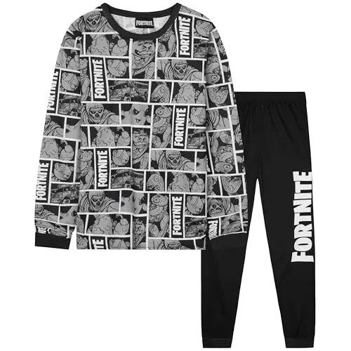 Fortnite Schlafanzug für Jungen, 2-teiliges Pyjama Set mit Hose und T-Shirt, Geschenke für 7-8 Jahre (Grau)