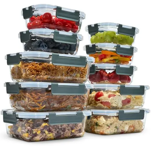 uandu Glasbehälter mit Deckel – 10-teiliges Meal Prep Set – BPA-frei & für Spülmaschine, Mikrowelle, Gefrierschrank geeignet