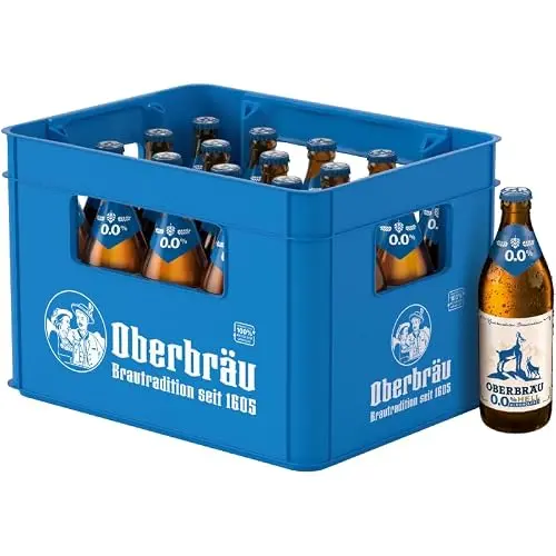Oberbräu Hell Alkoholfrei 0,0% Bier, 20 x 0,5 l Flasche, mild & süffig, Bayern, MEHRWEG, Kasten