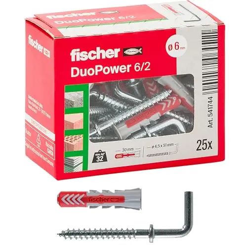Fischer Duopower Hakendübel, 25 Stück, Grau/Rot