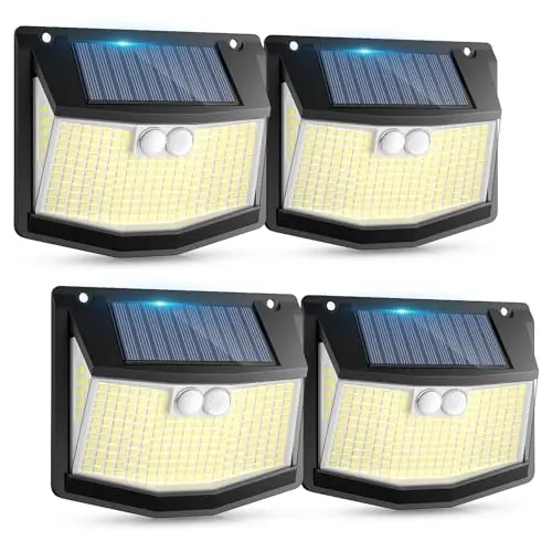 Solarleuchte für den Außenbereich mit Bewegungsmelder - 248 LEDs, 3 Modi, IP65, 4 Stück für Garten und Garage