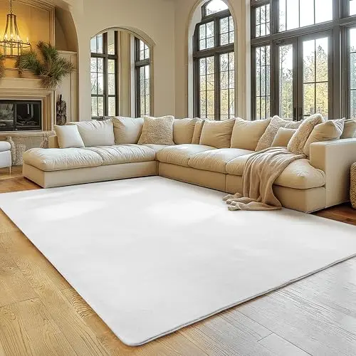 SIMPEX Weißer Teppich 200x280 cm, waschbar, rutschfest & weich, modern einfarbig für Wohnzimmer, Schlafzimmer, Küche & Kinderzimmer
