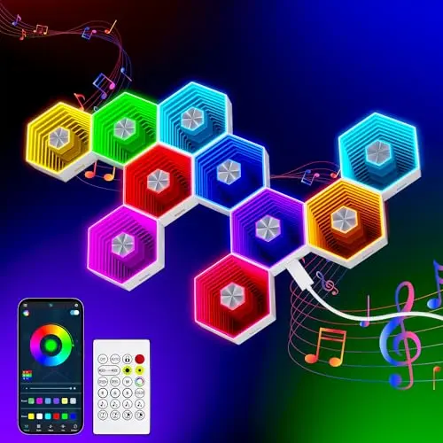 10er Pack RGB Hexagon Wandleuchten, 90mm, mit Fernbedienung, für Gaming und Wohnzimmer