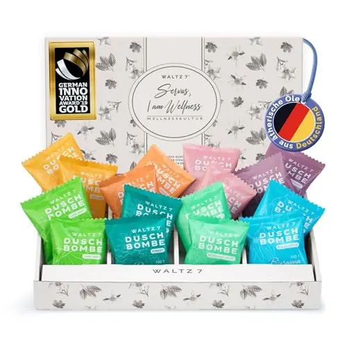 WALTZ 7 Original Duschbomben Wellness-Set, 16 Stück, 8 Düfte, Geschenk für Frauen und Männer