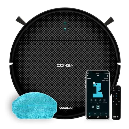 Cecotec Conga 999 Saugroboter mit Gyroskop-Navigation, 2000Pa, Wischfunktion, 120 Min Laufzeit, App-Steuerung, Schwarz
