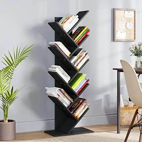 YITAHOME Bücherregal mit 9 Ebenen, standfestes Holzregal für Bücher und Zeitschriften