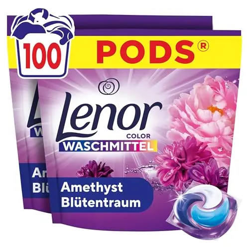 Lenor Pods Color Waschmittel, Amethyst Blütentraum, 100 Waschladungen, Frische & Geruchsabwehr