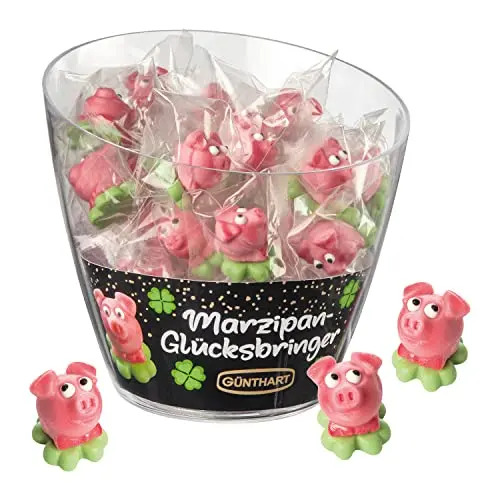 Günthart Marzipan Schweinchen - Glücksbringer für Silvester in Box (520 g)