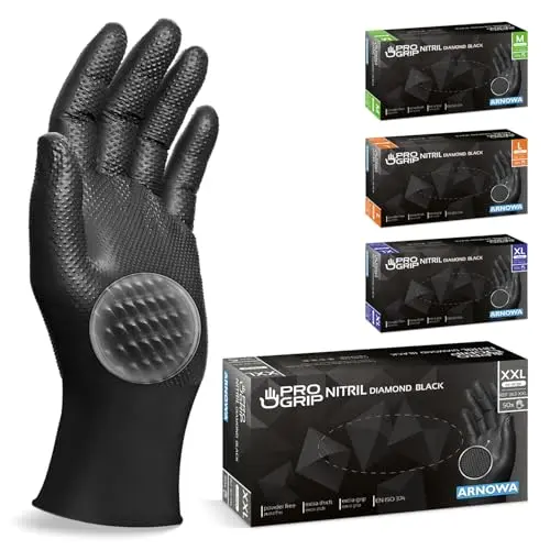 PROGRIP Einweghandschuhe Schwarz, Extra Stark, Nitrilhandschuhe Gr. XXL, 50 Stk/Box