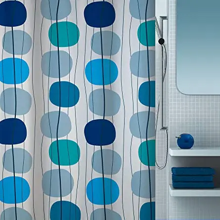 Spirella Duschvorhang Mobile - Anti-Schimmel, waschbar, wasserdicht, 180x200 cm, Weiß Blau