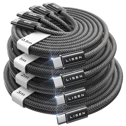 LISEN USB C Kabel 4er Pack (0,5M, 1M, 2M, 3M) - Schnellladekabel für iPad, iPhone, Samsung, MacBook