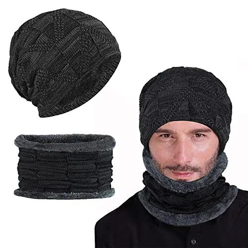 THATSRAD Wintermütze Beanie mit warmem Fleecefutter und Loop Schal für Herren und Damen