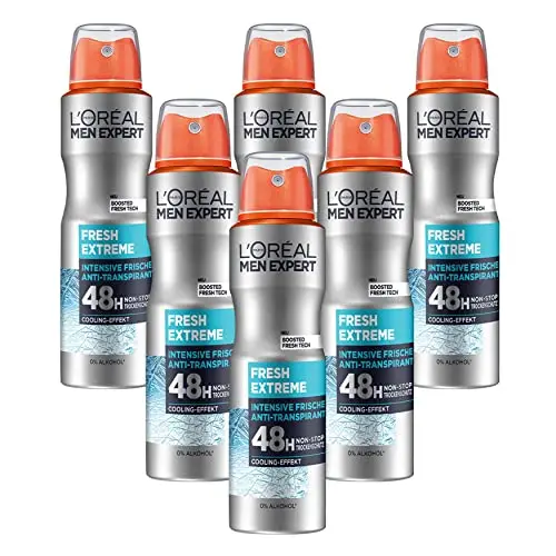 L'Oréal Men Expert Deo für Männer, erfrischendes Deospray mit Cooling-Effekt, 48 Stunden Frische, 6 x 150 ml
