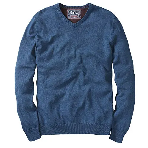 Charles Wilson Baumwollpullover für Herren mit V-Ausschnitt - Dunkelblau