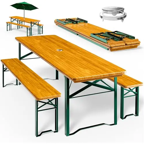Casaria® Bierzeltgarnitur 3-teilig, klappbar, 2 Bierbänke und 1 Tisch für Festzelt und Biergarten