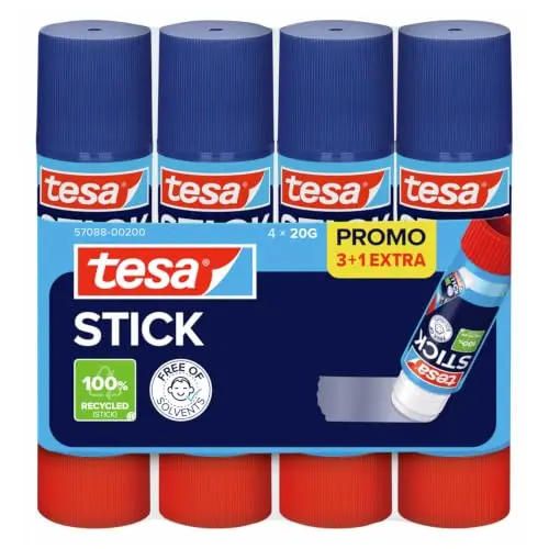tesa STICK Klebestift – Bastelkleber für Papier & Pappe, 4 x 20 g