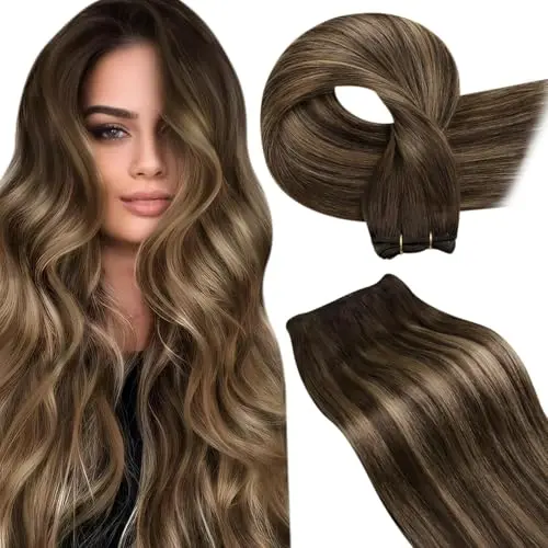 LaaVoo Echthaar Extensions Tressen Braun Ombre Dunkelbraun Karamellblond 100g 55cm