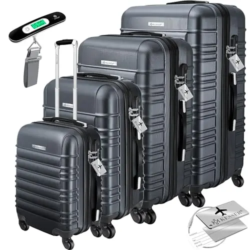 KESSER® 4-teiliges Hartschalenkoffer Set mit Gepäckwaage und Anhänger, anthrazit, S-M-L-XL