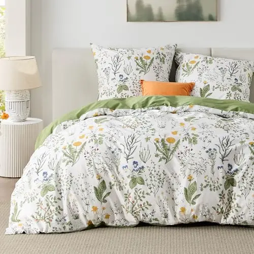 BEDSURE Bettwäsche Set 155x220 cm in Salbeigrün mit Blumenmuster, 3-teilig mit 2 Kissenbezügen 80x80 cm