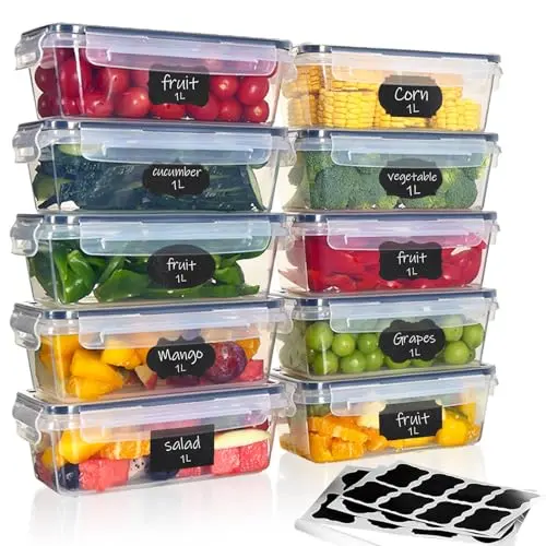 Goldeluxe 10 x 1L Frischhaltedosen mit Deckel, luftdicht, stapelbar, BPA-frei, ideal für Gefrierer, Meal Prep & Aufbewahrung