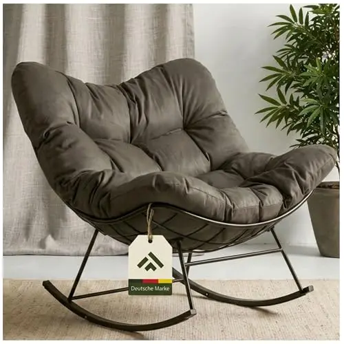 novaterra® Moderner relax Schaukelstuhl mit Kissen für Garten, Lesen & Entspannen