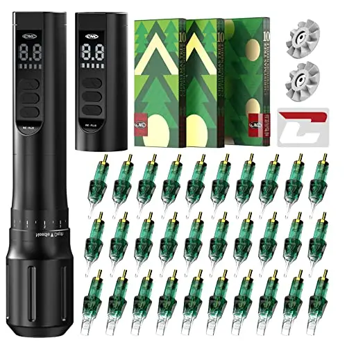 CNC Wireless Rotary Tattoo Maschine Set mit 2 Batterien und 30 Tattoo Nadeln