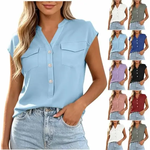Damen Bluse V-Ausschnitt Kurzarm, locker, einfarbig, Business Casual