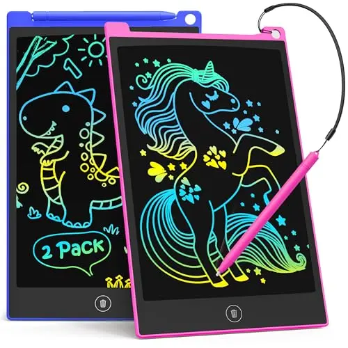 LCD Schreibtafel 2er Set, 8.5 Zoll für Kinder und Erwachsene, Wiederverwendbarer Zeichenblock (Dunkelblau + Magenta)