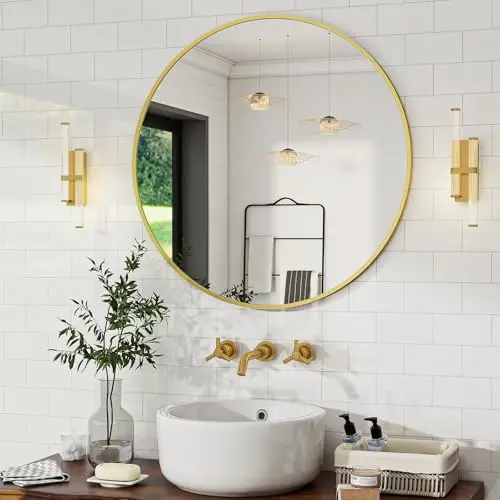 BEAUTYPEAK 50 cm Runder Gold Spiegel - Bruchsicherer Wandspiegel für Schlafzimmer, Bad und Wohnzimmer