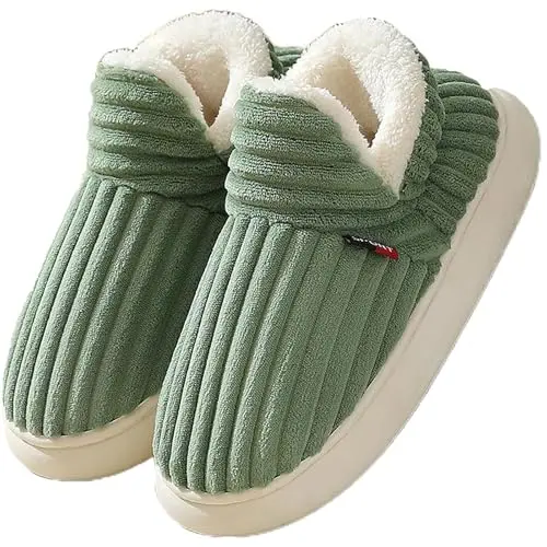 Misolin Hausschuhe Damen Herren mit Memory Foam, warme und bequeme Pantoffeln für Outdoor/Indoor, grün, EU 38-39