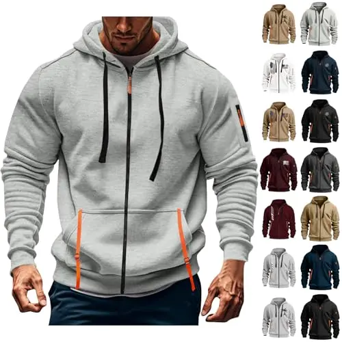 KONG JIMFAN Herren Hoodie Kapuzenjacke Oversized Sweatjacke Light Gray, Größe M