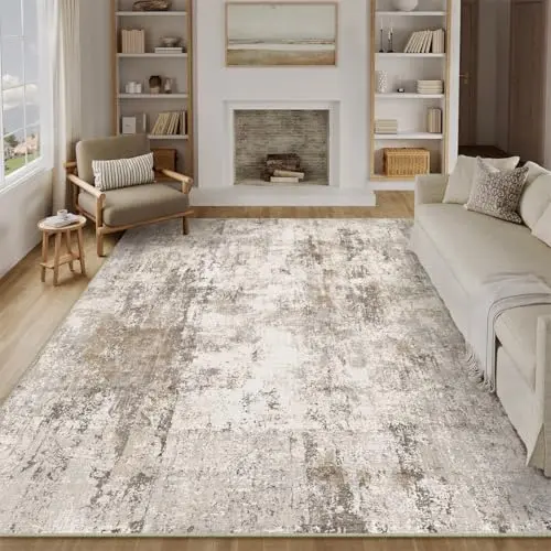 HUGEAR Waschbarer Teppich 200x300 cm Braun Grau Modern Abstrakt für Wohnzimmer und Schlafzimmer