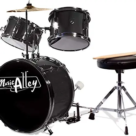 Music Alley Junior Drum Kit for Kids - Includes Kick Drum Pedal, Stool & Sticks - Black