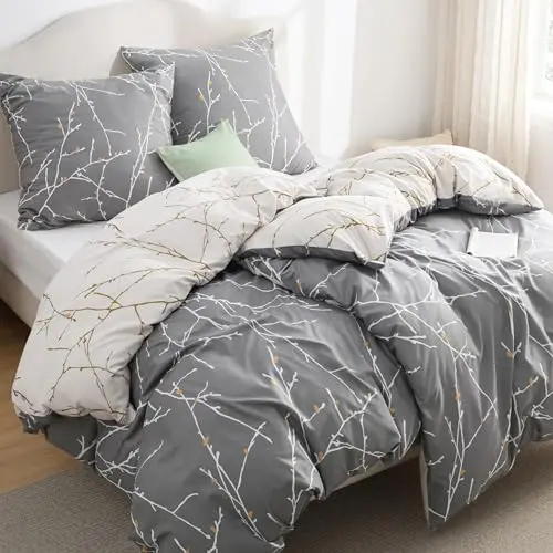 BEDSURE Bettwäsche 135x200 cm 4-teilig mit 2 Kissenbezügen, Wendebettwäsche mit Reißverschluss, Grau Muster, ÖKO-TEX