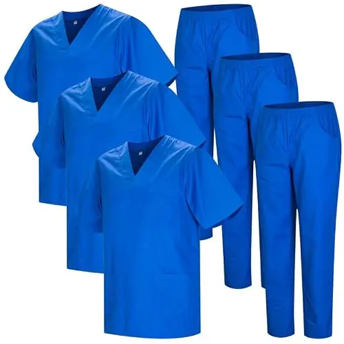 MISEMIYA Unisex-Hygieneuniform, 3er Pack, Königsblau, X-Small