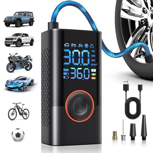 Fshyos Elektrische Fahrradpumpe, 150 PSI, Akku, Tragbar, Digital, Auto-Stopp, Für Fahrräder, Motorräder und Autos