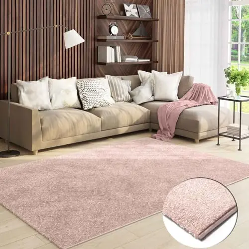 VIMODA Kurzflor Teppich für Wohnzimmer und Schlafzimmer, pflegeleicht, in Pink, 80x150 cm