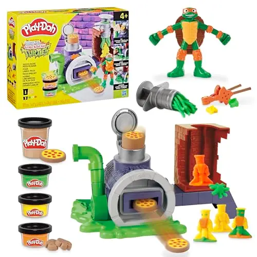 Play-Doh Ninja Turtles Pizza Spielset mit Pizzaofen und 4 Dosen Knete für kreatives Kochen ab 4 Jahren
