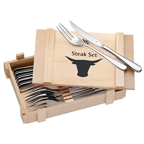 WMF Steakbesteck Set für 6 Personen, 12-teiliges Grillbesteck in Holzkiste