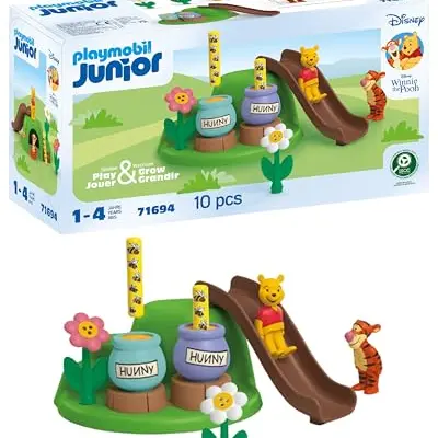 PLAYMOBIL JUNIOR Disney Winnie Puuh & Tigger Bienengarten – Nachhaltiges Spielzeug für Kinder ab 1 Jahr