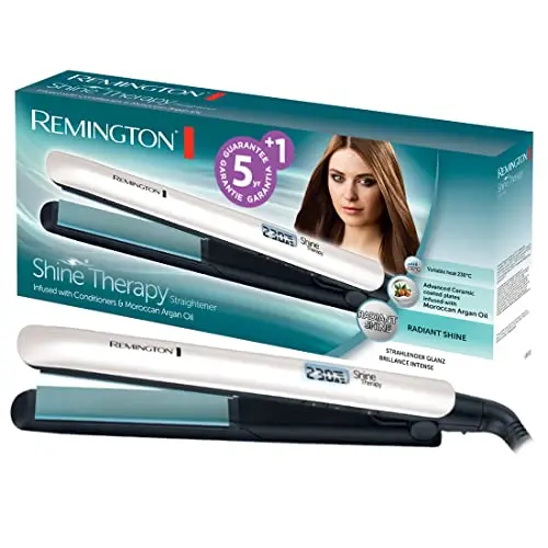 Remington Glätteisen Shine Therapy mit Keramikbeschichtung, Arganöl & Vitamin E – 150-230°C, LCD-Display, Haarglätter S8500