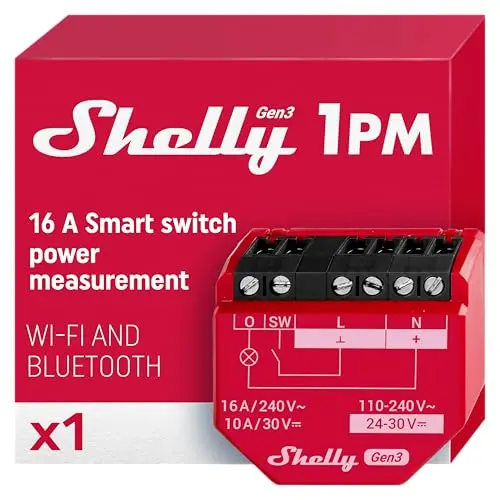Shelly 1PM Gen3 - WLAN Smart Schalter mit Strommessung, 16A, kompatibel mit Alexa & Google Home