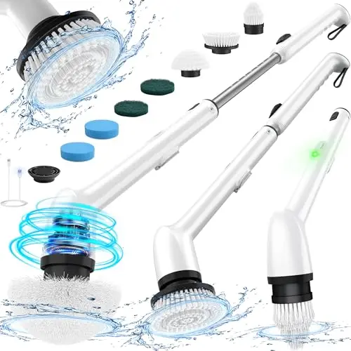 LyriFine Elektrische Reinigungsbürste - Wasserdicht, Haushaltsbürste mit langem Griff und 2 Geschwindigkeiten