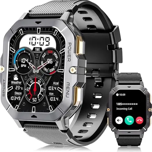 OUKITEL Smartwatch Herren, 2.02'' HD Touchscreen, 5ATM wasserdicht, 100+ Sportmodi, 24 Std Gesundheitsmonitor, Uhr für Android/iOS