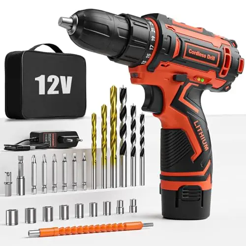 12V Akkuschrauber Set mit 2000mAh Akku, 24 Zubehörteile und Tragetasche, 25Nm Drehmoment, 2-Gang