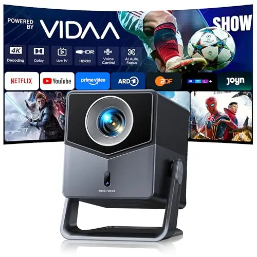 4K Beamer mit Smart TV, WLAN & Bluetooth, 1400 ANSI, 1080P, tragbar für Heimkino & Outdoor, Autofokus & Trapezkorrektur