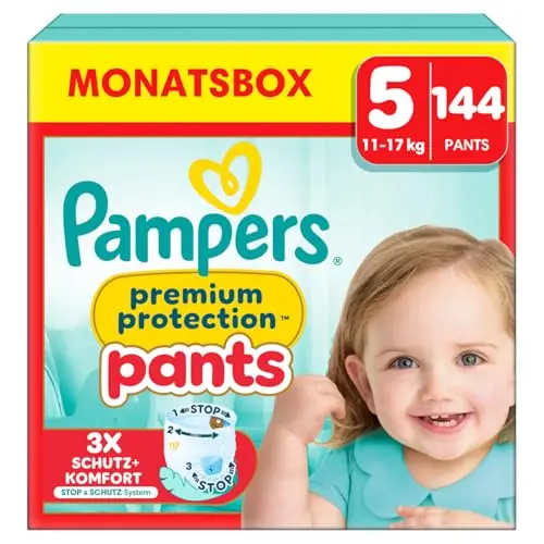 Pampers Premium Protection Pants Größe 5, 144 Windeln für besten Komfort und Schutz