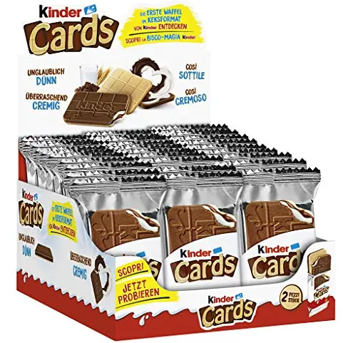 Kinder Cards Kekswaffeln mit Milch- & Kakaocreme – Knusprige Waffeln, Snack für unterwegs, 30 Packungen à 2 Waffeln